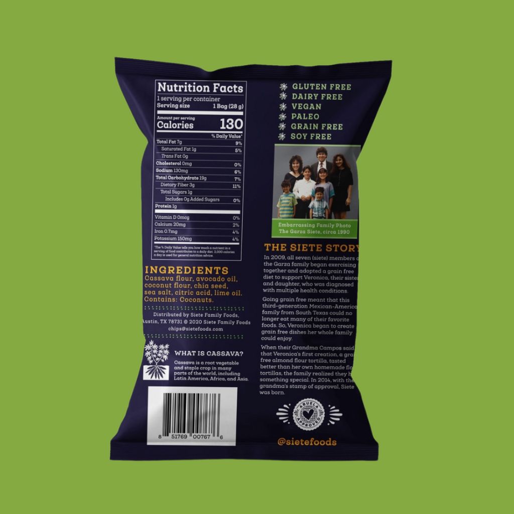 Siete Grain Free Tortilla Chips Lime Nutrition Facts - add to your Oh Goodie! snack box