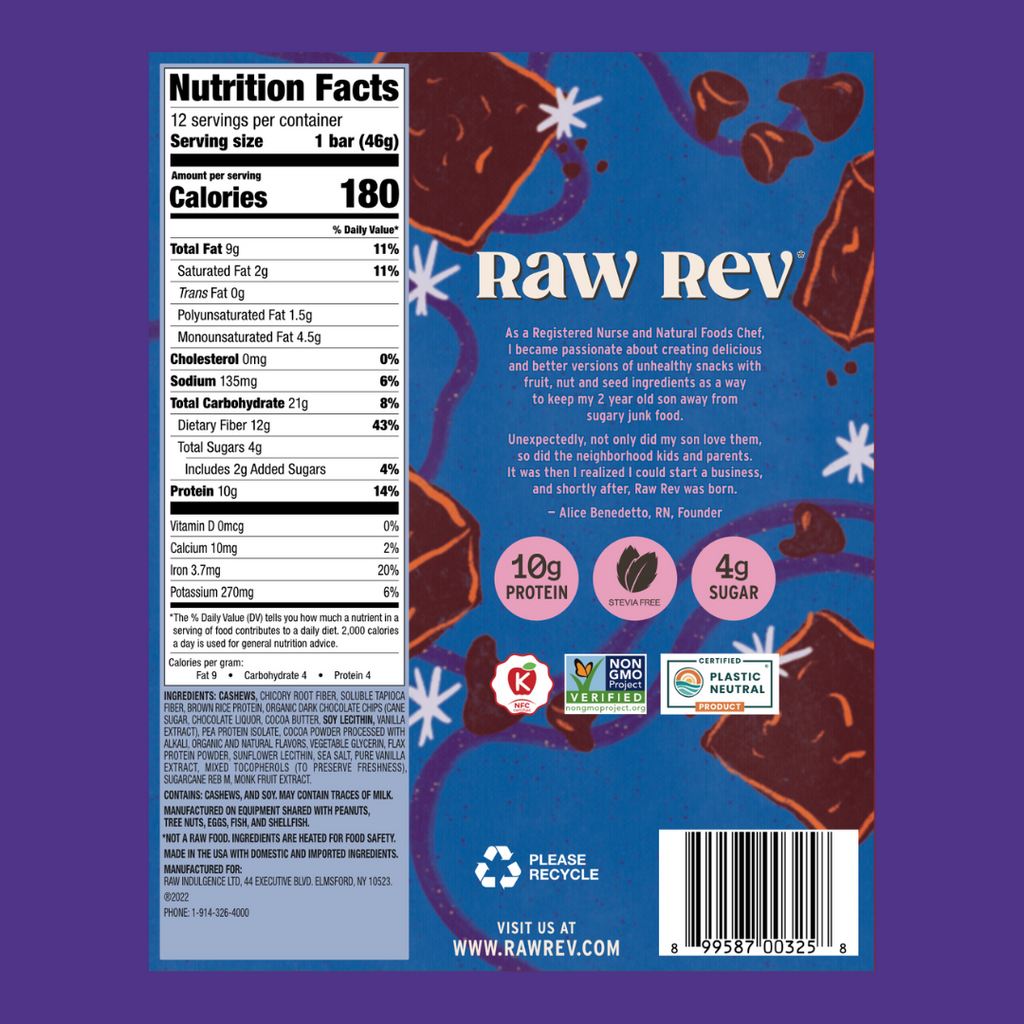 Raw Rev Double Chocolate Brownie Batter Protein Bar Nutrition Facts - Add to your Oh Goodie snack box today