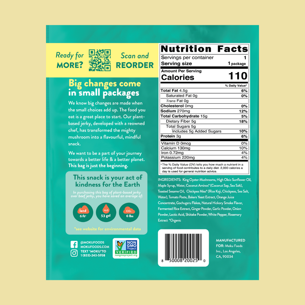 Moku Foods Mushroom Jerky Hawaiian Teriyaki Nutrition Facts - Add to your Oh Goodie snack box today