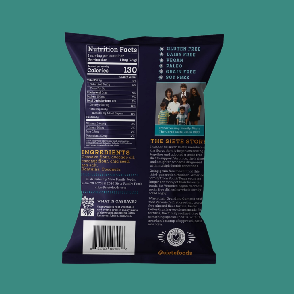 Siete Grain Free Tortilla Chips Sea Salt Nutrition Facts - add to your Oh Goodie! snack box