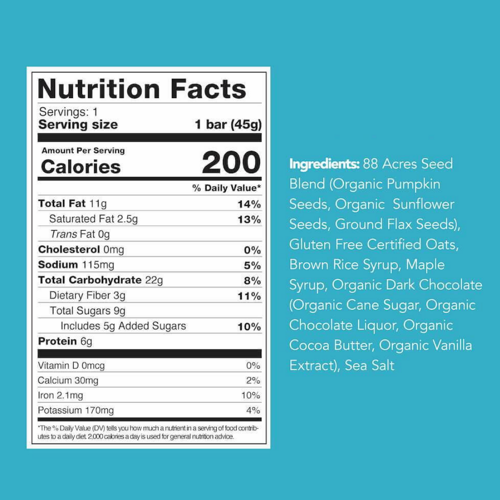 88 Acres Dark Chocolate Sea Salt nutrition facts and ingredients