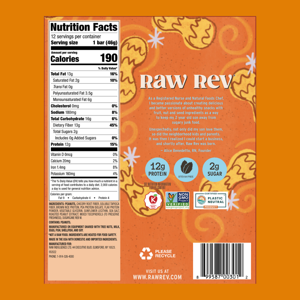 Raw Rev Creamy Peanut Butter and Sea Salt Protein Bar Nutrition Facts - Add to your Oh Goodie snack box today