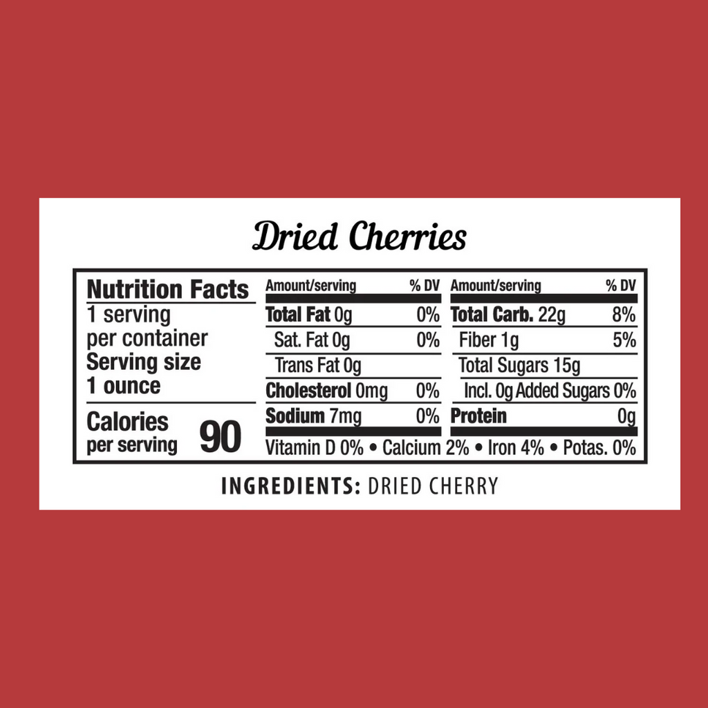 Sigona Fruit For Thought Organic Dried Bing Cherries Nutrition Facts - add to your oh goodie snack box today