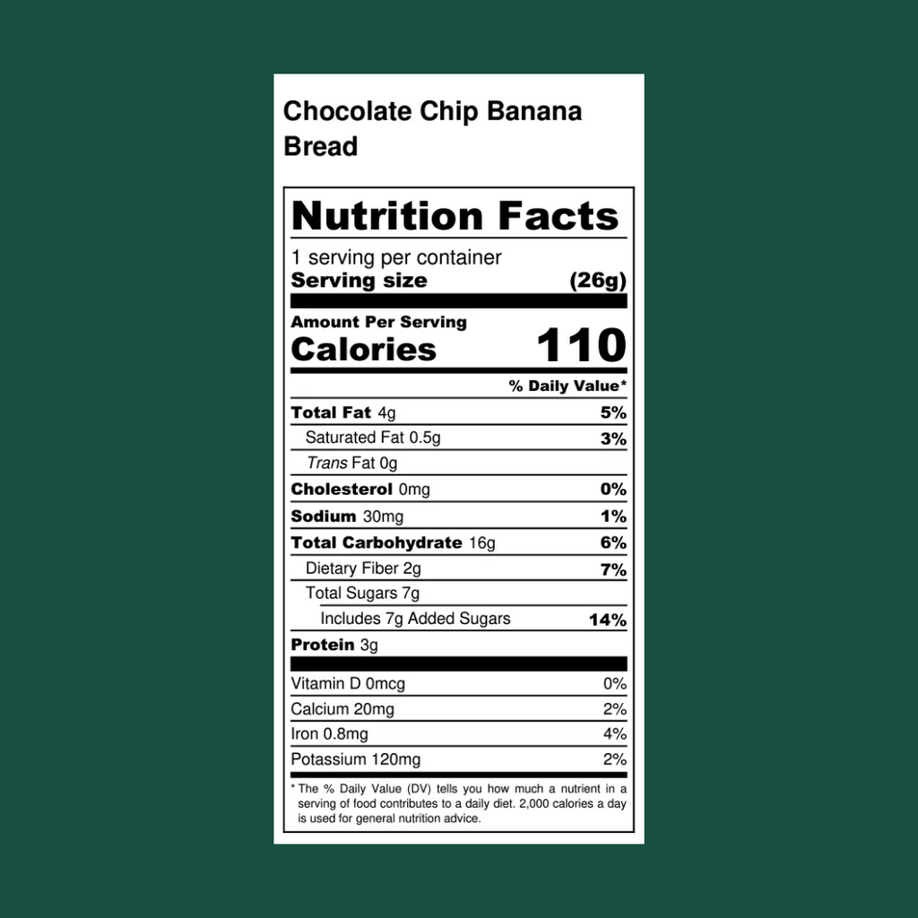 Verb Energy Caffeinated Snack Bar Chocolate Chip Banana Bread Nutrition Facts - Add to your Oh Goodie snack box today