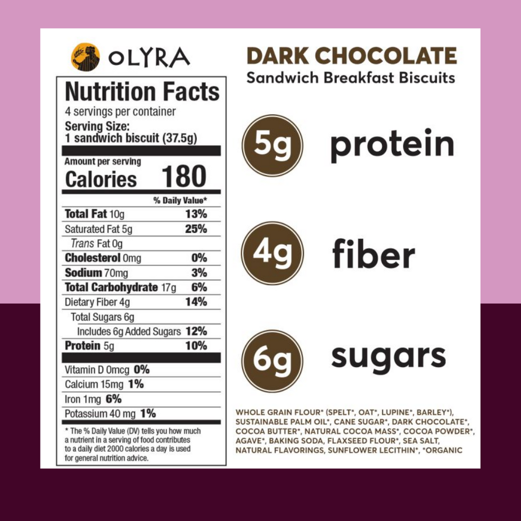 Olyra Dark Chocolate Sandwich Nutrition Facts and Ingredients