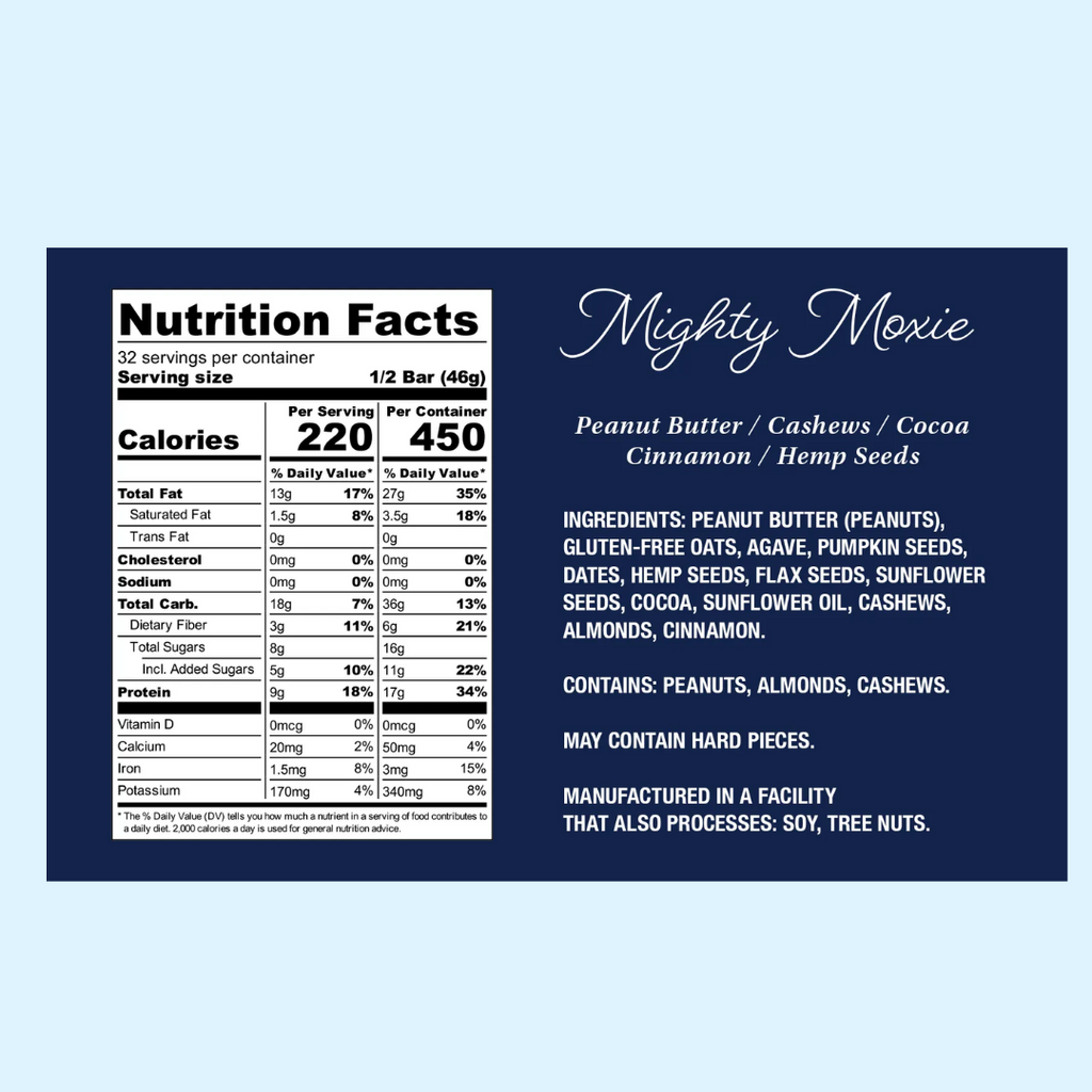 Nutrition Facts and Ingredients for Mighty Moxie Bar