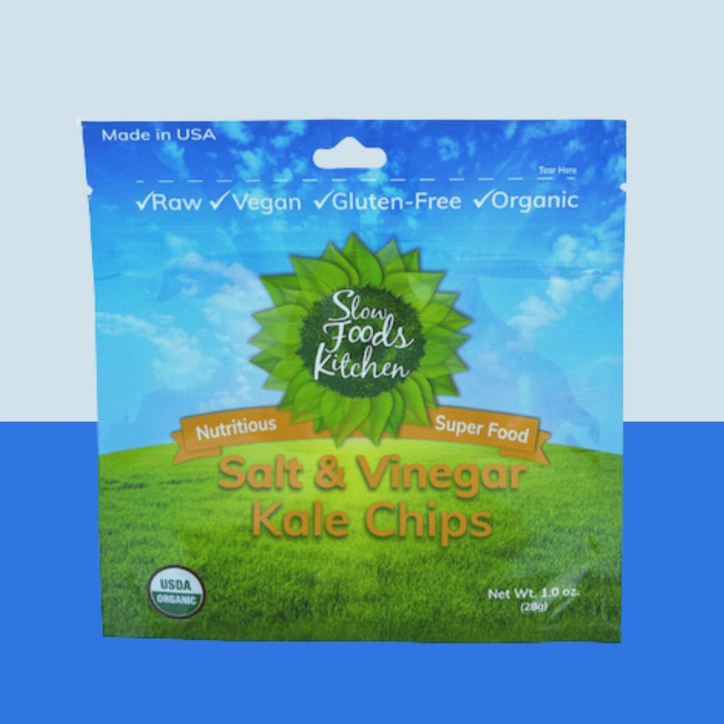 Slow Foods Kitchen Salt and Vinegar Kale Chips - add to your vegan snack box